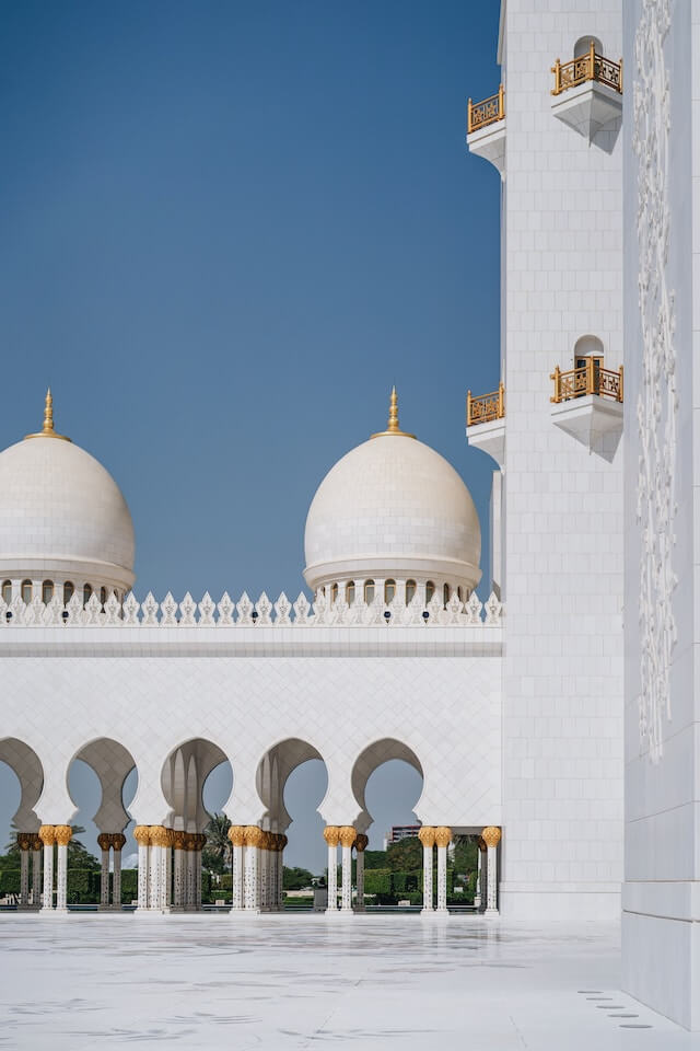 ornamental mosque with blue sky