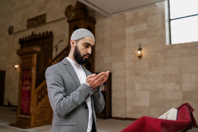 Religious praying in a mosque